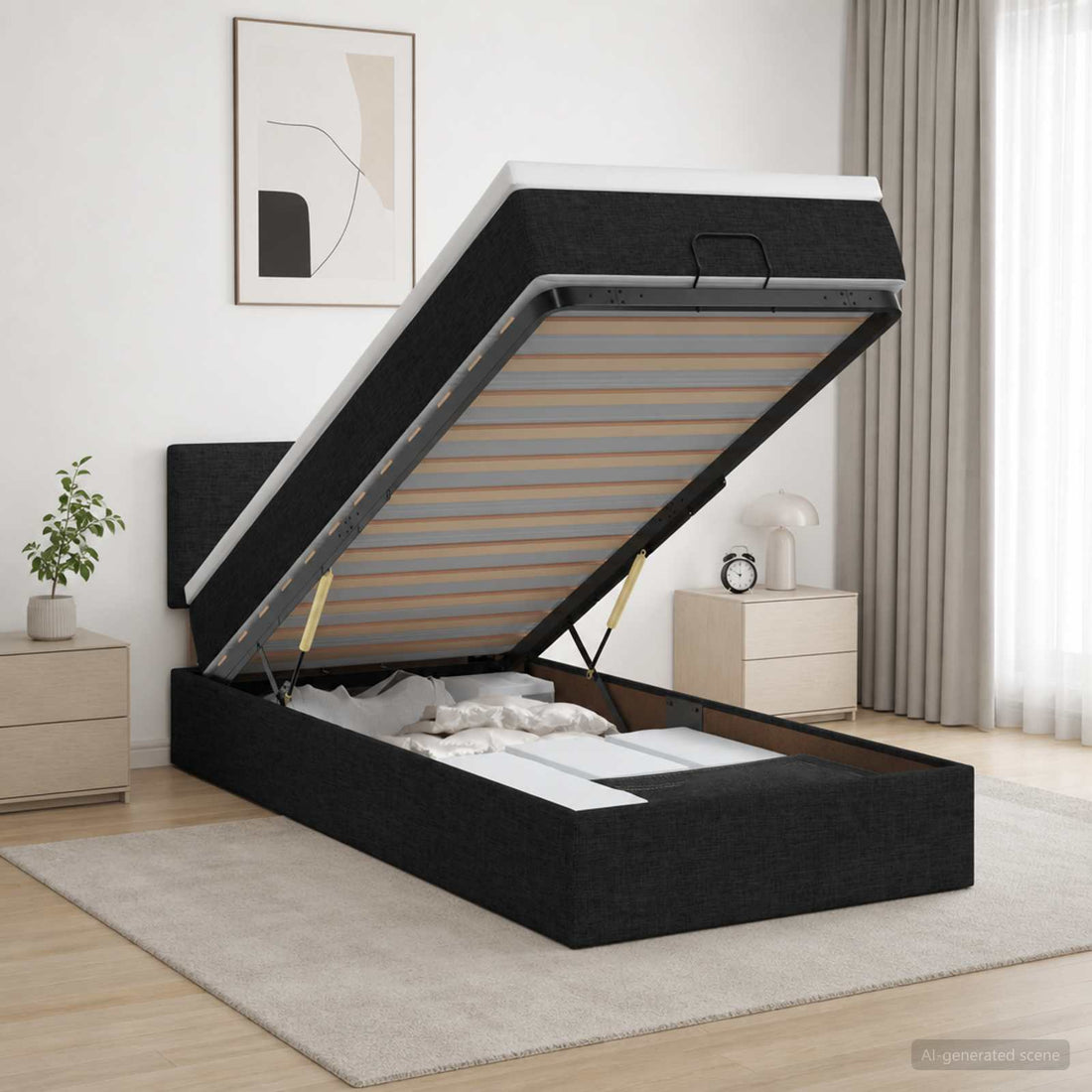 vidaXL Cama otomana con colchón con cabecera Negro 80 x 200 cm Tela
