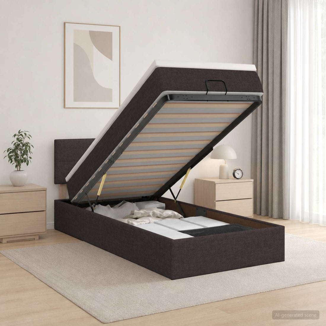 vidaXL Cama otomana con colchón Marrón Oscuro 90 x 200 cm Tela