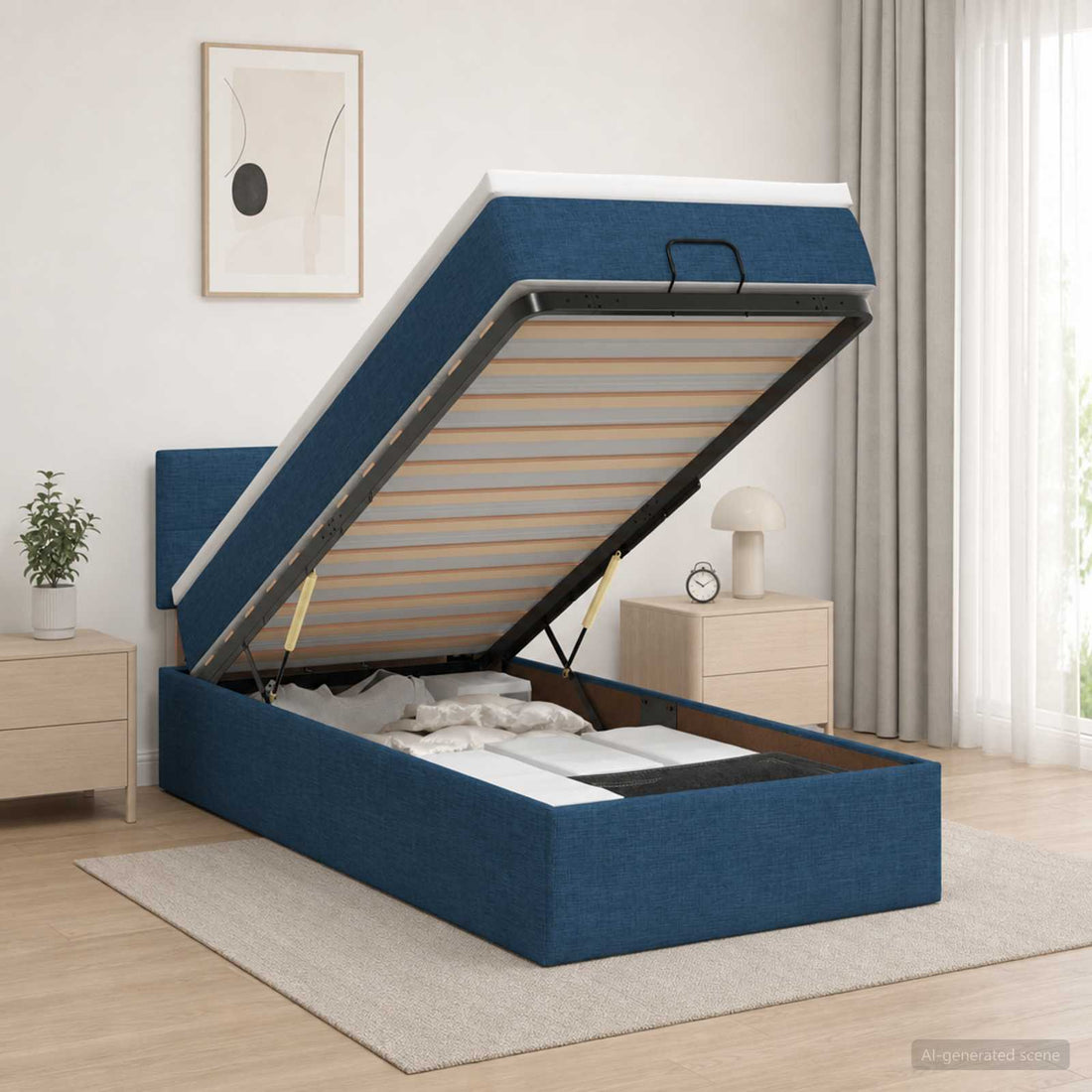 vidaXL Cama otomana con colchón con cabecera Azul 90 x 190 cm Tela