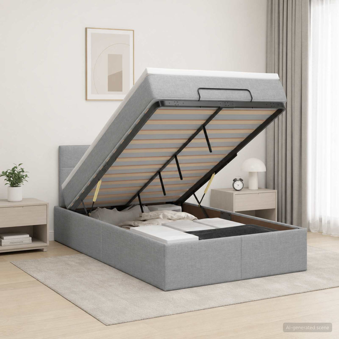 vidaXL Cama tipo otomana con colchón y LED Gris Claro 120 x 200 cm