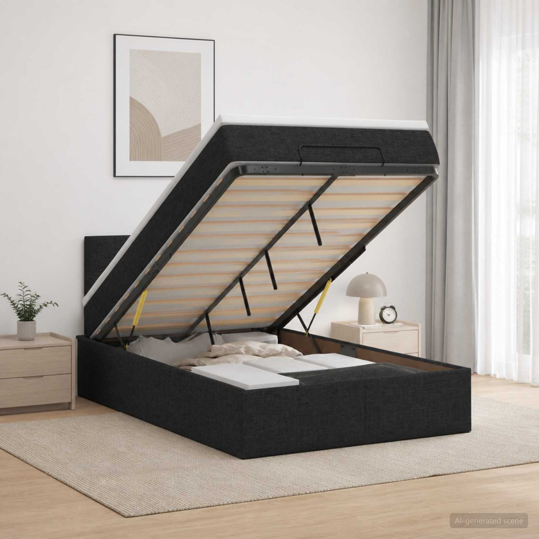 vidaXL Cama otomana con colchón con cabecera Negro 120 x 190 cm Tela