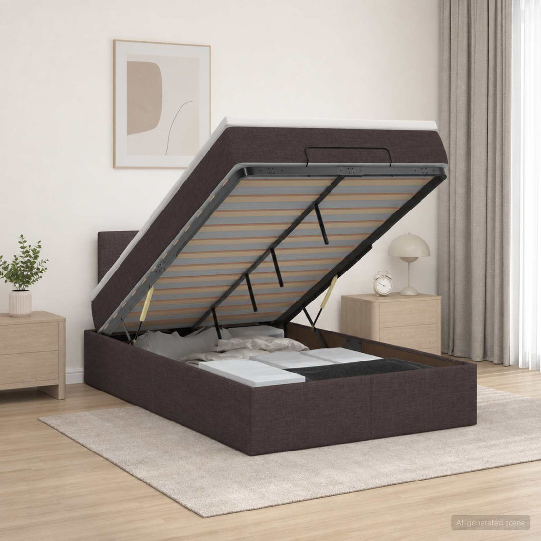 vidaXL Cama tipo otomana con colchón y LED Marrón Oscuro 120 x 190 cm