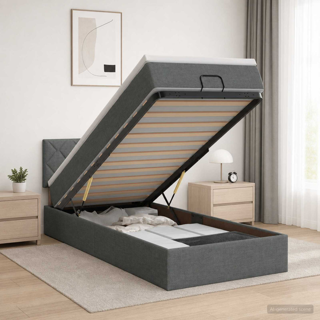 vidaXL Cama otomana con colchón Gris oscuro 90 x 200 cm Tela