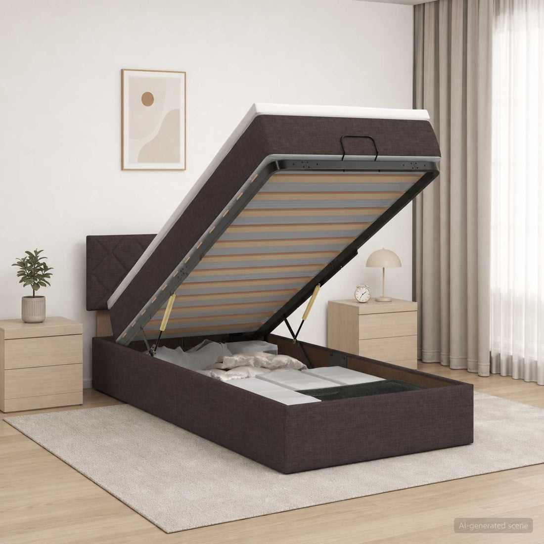 vidaXL Cama otomana con colchón Marrón Oscuro 80 x 200 cm Tela