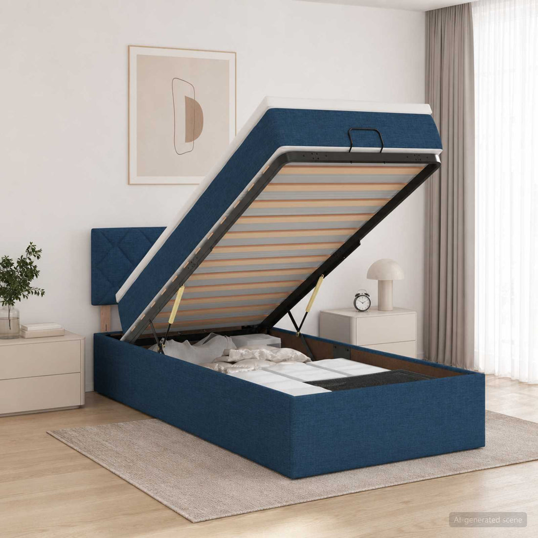 vidaXL Cama otomana con colchón con cabecera Azul 90 x 190 cm Tela