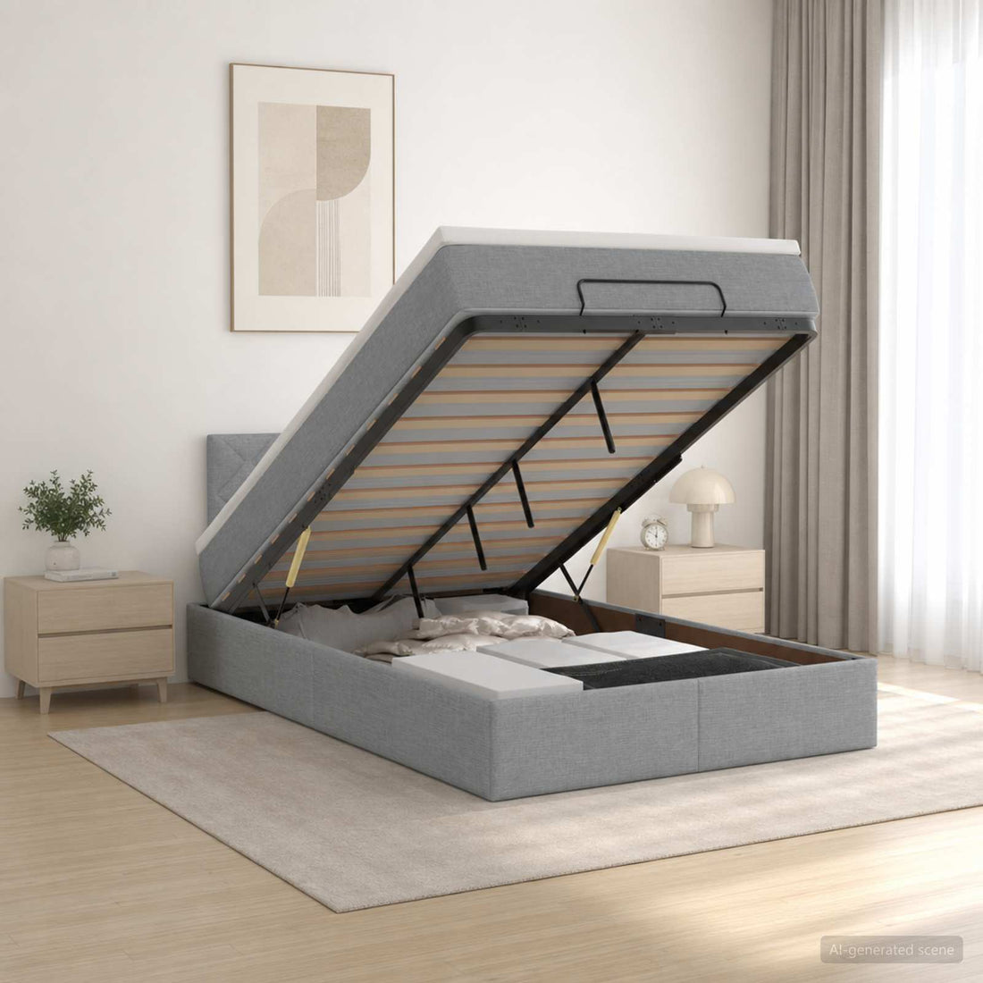 vidaXL Cama otomana con colchón Gris Claro 120 x 190 cm Tela