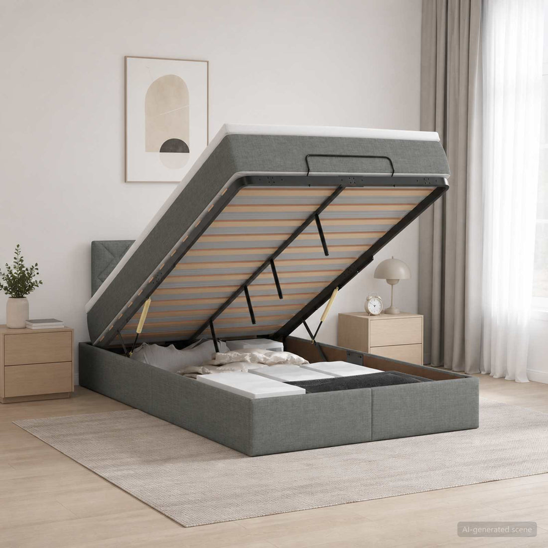 vidaXL Cama otomana con colchón Gris oscuro 120 x 200 cm Tela