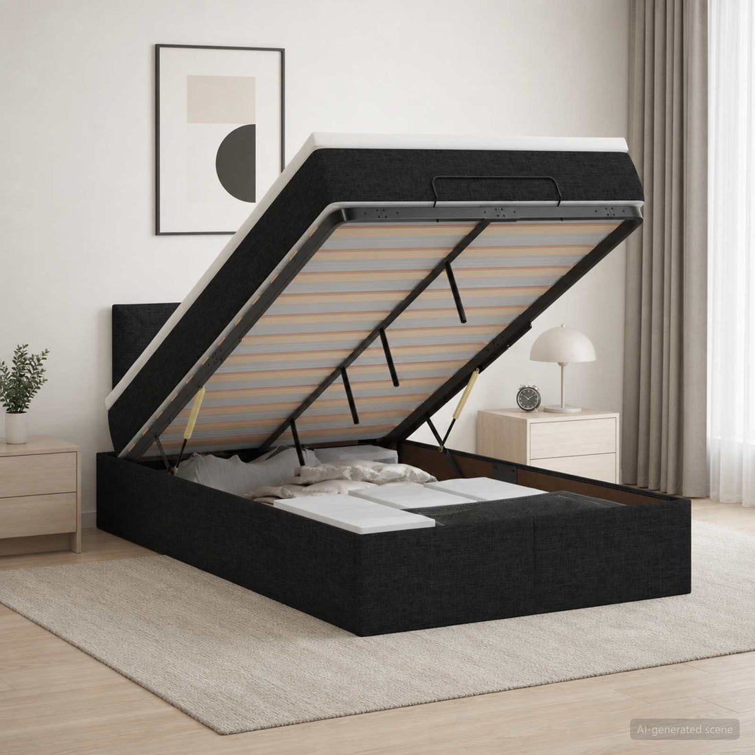 vidaXL Cama otomana con colchón con cabecera Negro 120 x 190 cm Tela
