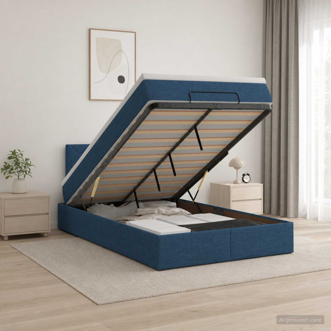vidaXL Cama otomana con colchón con cabecera Azul 120 x 200 cm Tela