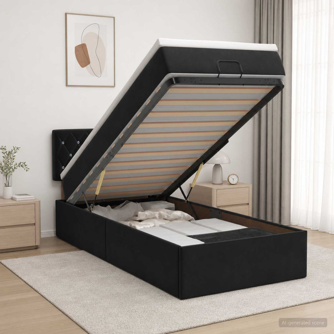 vidaXL Cama otomana con colchón Negro 90 x 190 cm Terciopelo