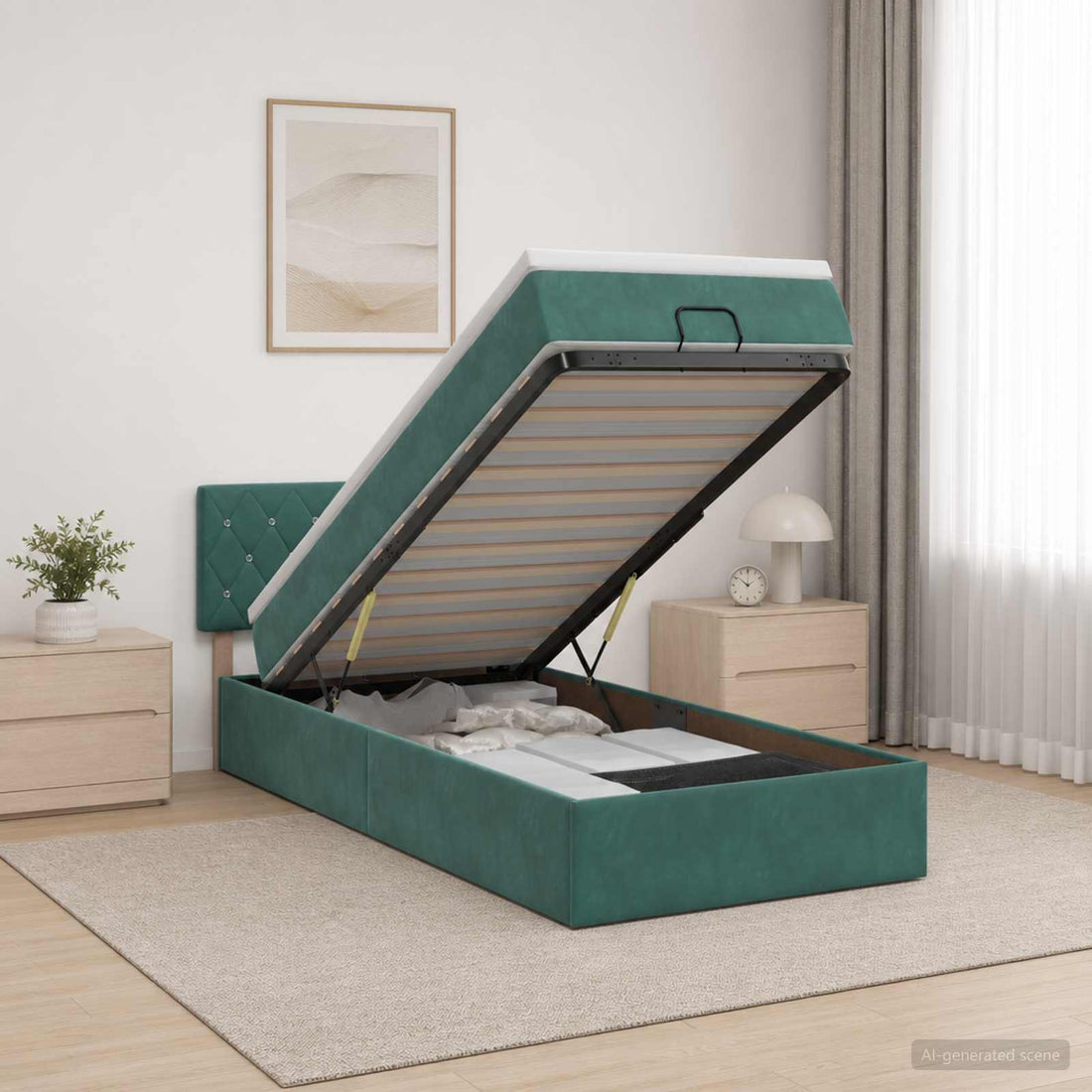 vidaXL Cama otomana con colchón Verde oscuro 90 x 200 cm Terciopelo