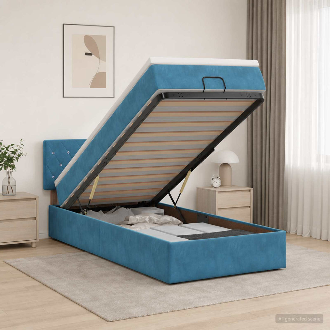 vidaXL Cama otomana con colchón Azul Oscuro 90 x 190 cm Terciopelo