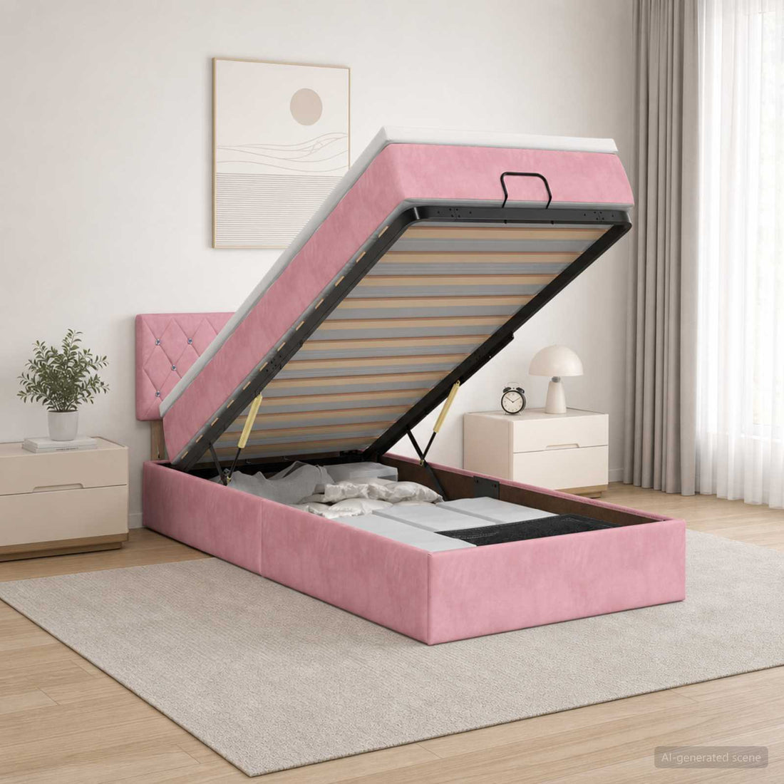 vidaXL Cama otomana con colchón Rosa 100 x 200 cm Terciopelo