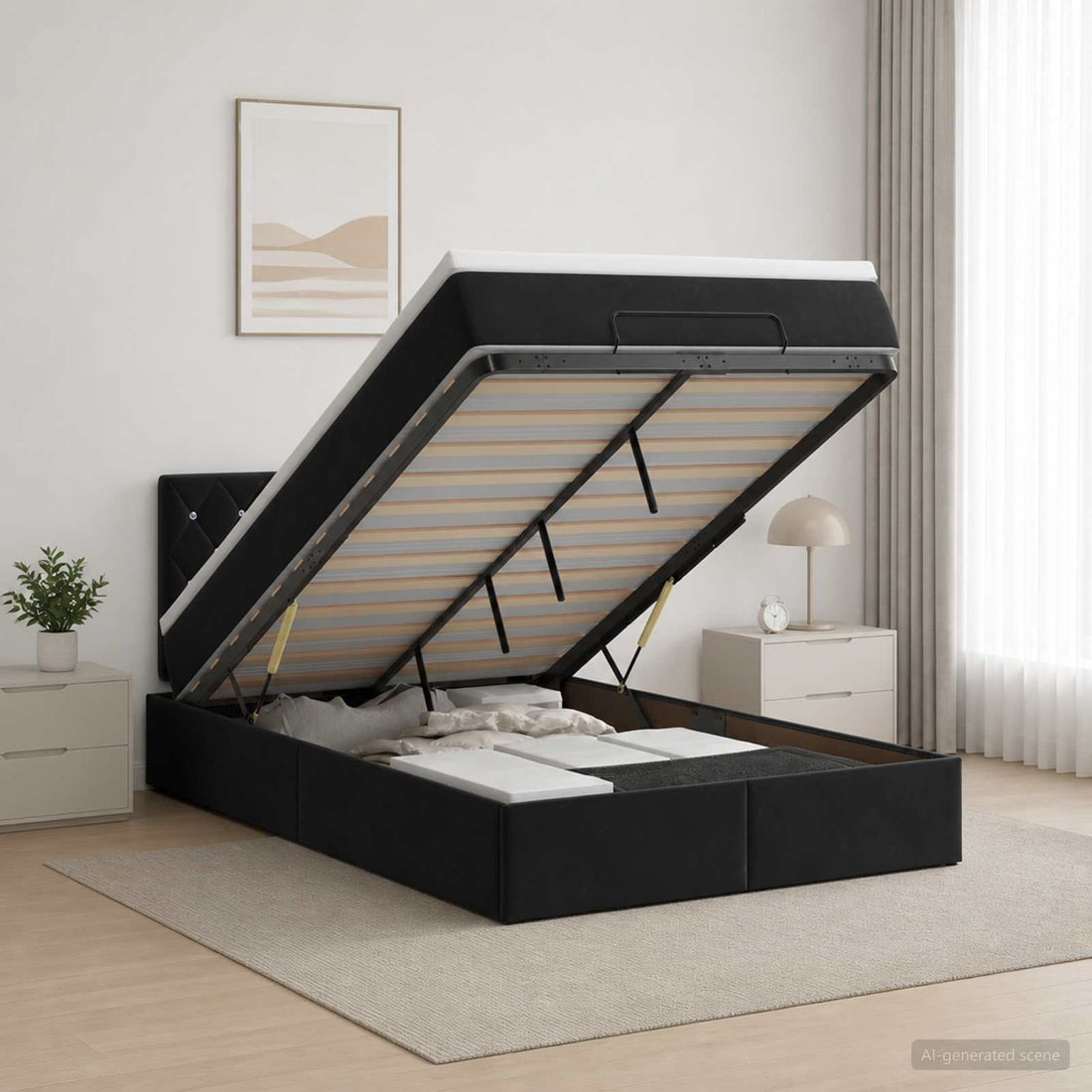 vidaXL Cama otomana con colchón Negro 120 x 190 cm Terciopelo