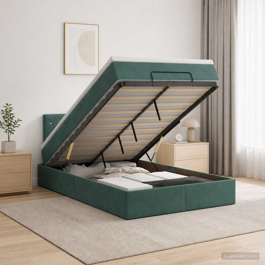 vidaXL Cama otomana con colchón Verde oscuro 120 x 190 cm Terciopelo