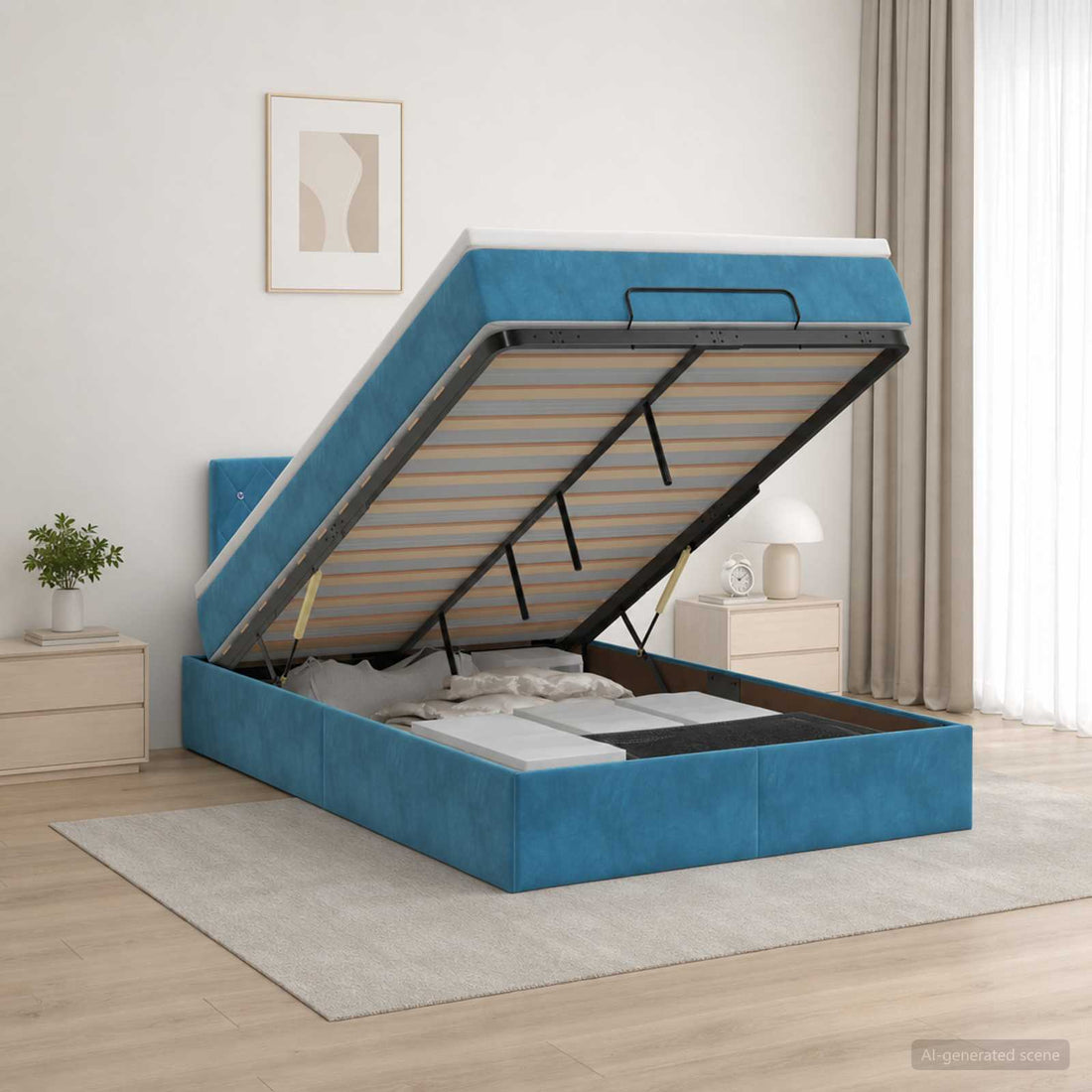 vidaXL Cama otomana con colchón Azul Oscuro 120 x 200 cm Terciopelo