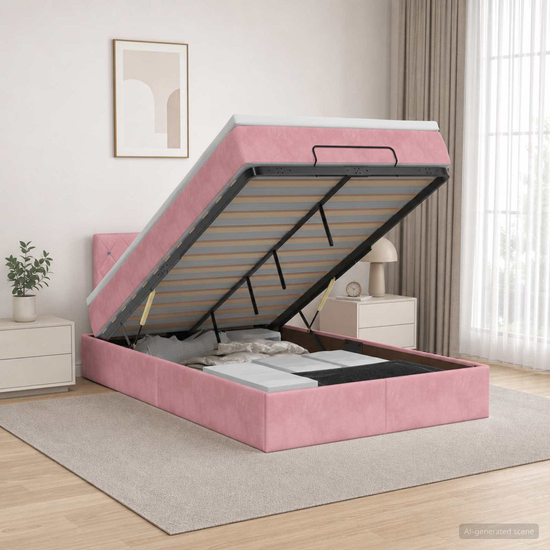 vidaXL Cama otomana con colchón Rosa 120 x 200 cm Terciopelo