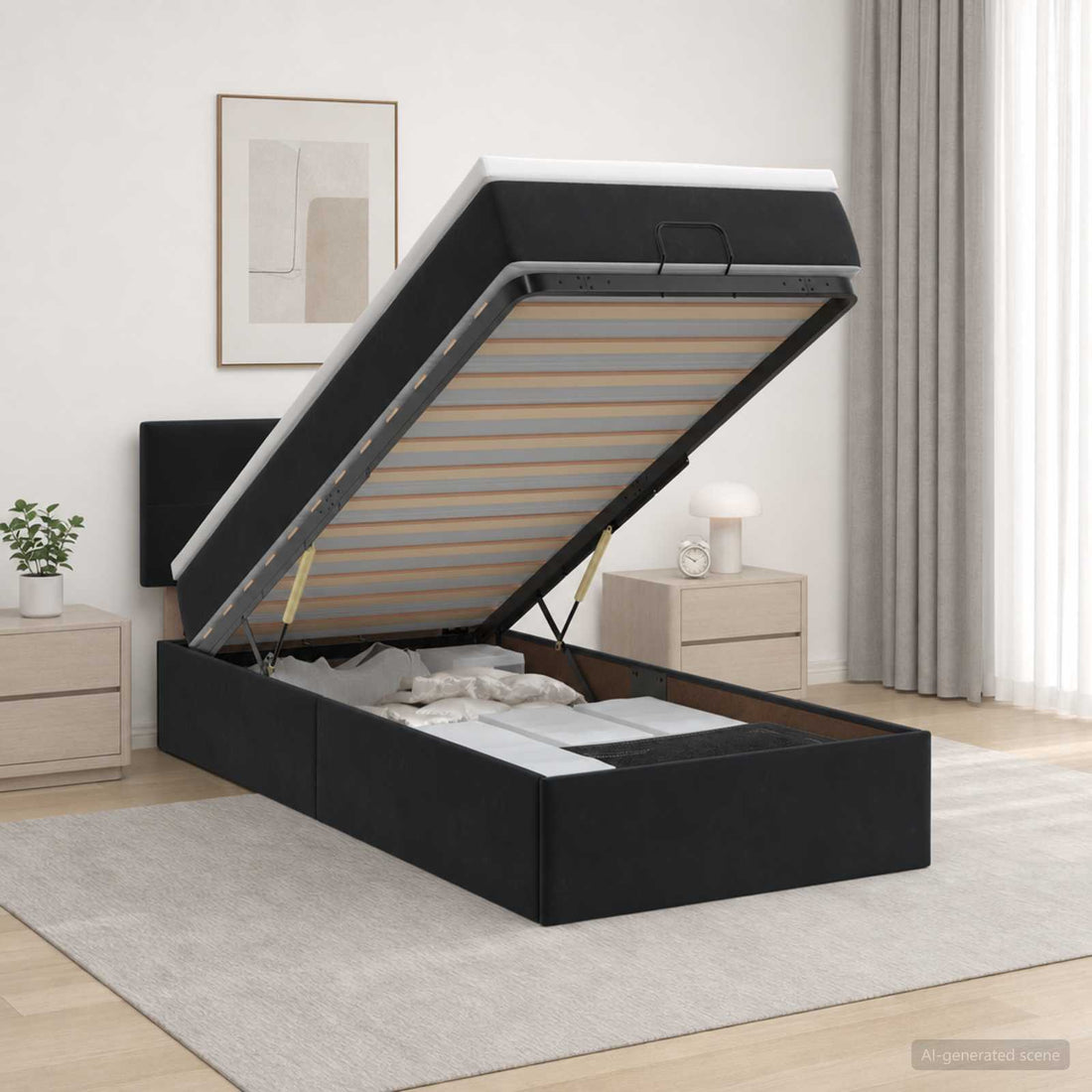 vidaXL Cama otomana con colchón Negro 90 x 190 cm Terciopelo