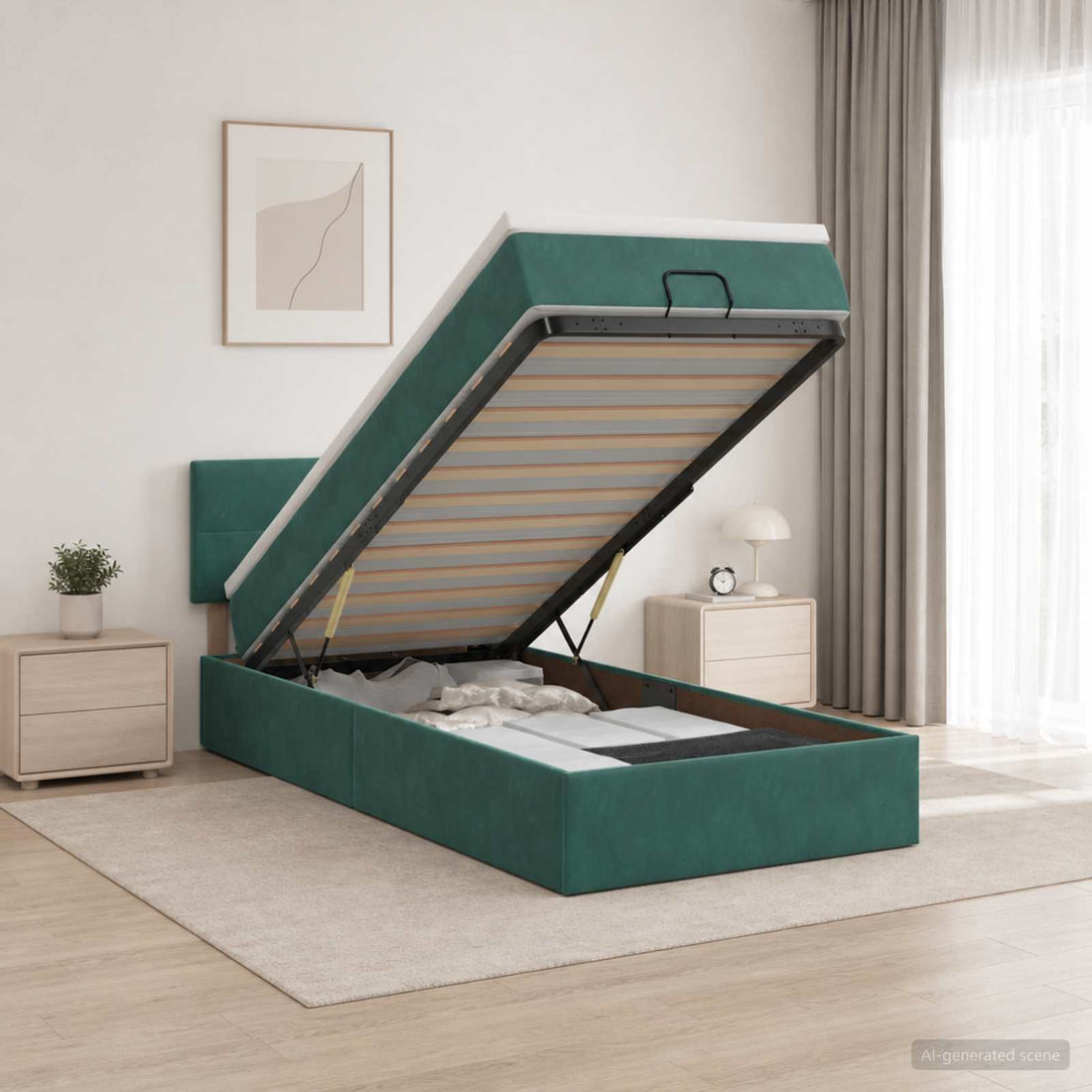 vidaXL Cama otomana con colchón Verde oscuro 100 x 200 cm Terciopelo