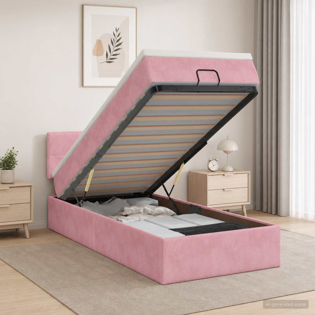 vidaXL Cama otomana con colchón Rosa 80 x 200 cm Terciopelo