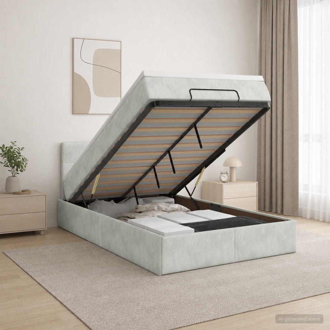 vidaXL Cama otomana con colchón Gris Claro 120 x 200 cm Terciopelo