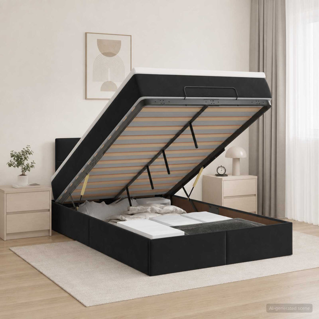 vidaXL Cama otomana con colchón Negro 120 x 190 cm Terciopelo