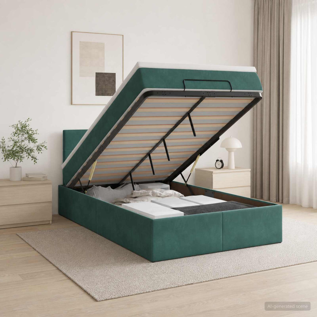 vidaXL Cama otomana con colchón Verde oscuro 120 x 190 cm Terciopelo