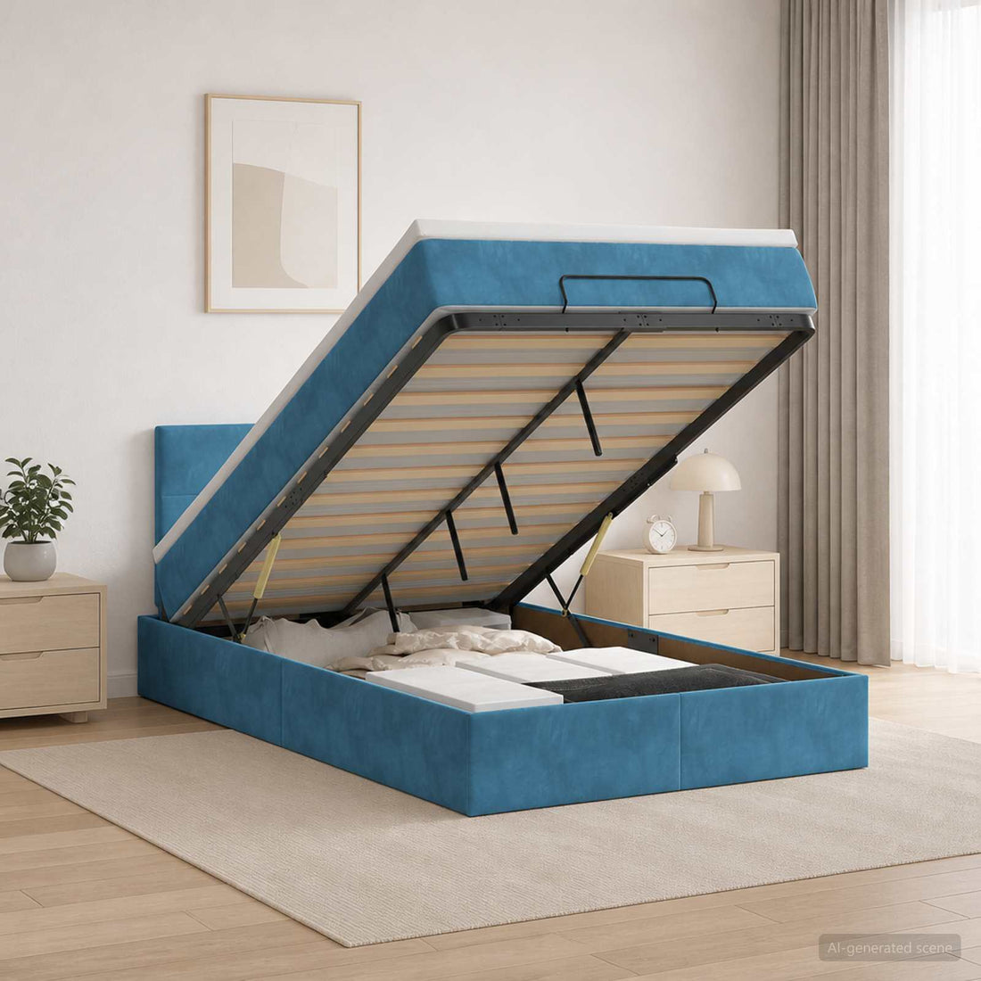 vidaXL Cama otomana con colchón Azul Oscuro 120 x 200 cm Terciopelo