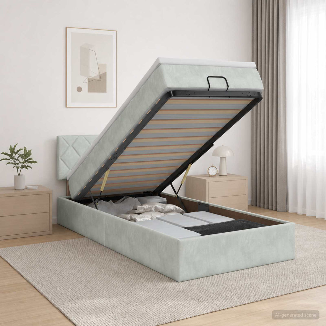 vidaXL Cama otomana con colchón Gris Claro 100 x 200 cm Terciopelo