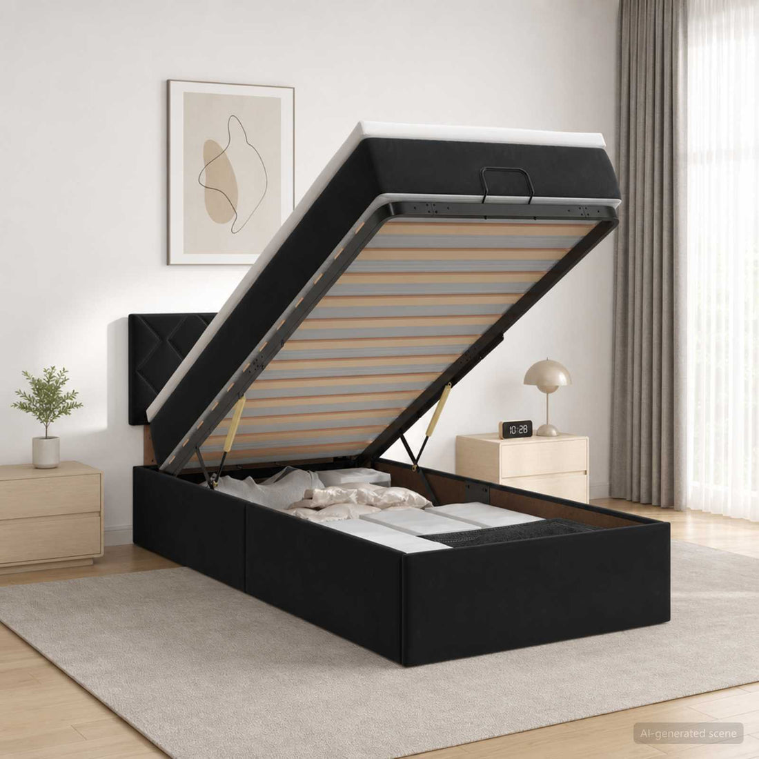 vidaXL Cama otomana con colchón Negro 80 x 200 cm Terciopelo