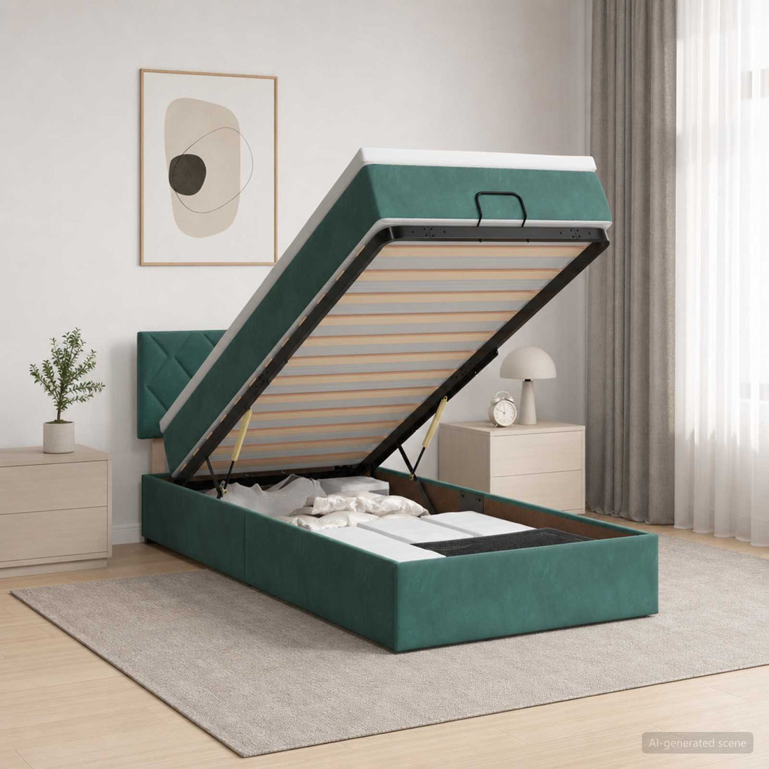 vidaXL Cama otomana con colchón Verde oscuro 90 x 190 cm Terciopelo