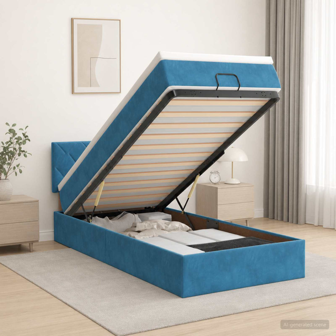 vidaXL Cama otomana con colchón Azul Oscuro 100 x 200 cm Terciopelo