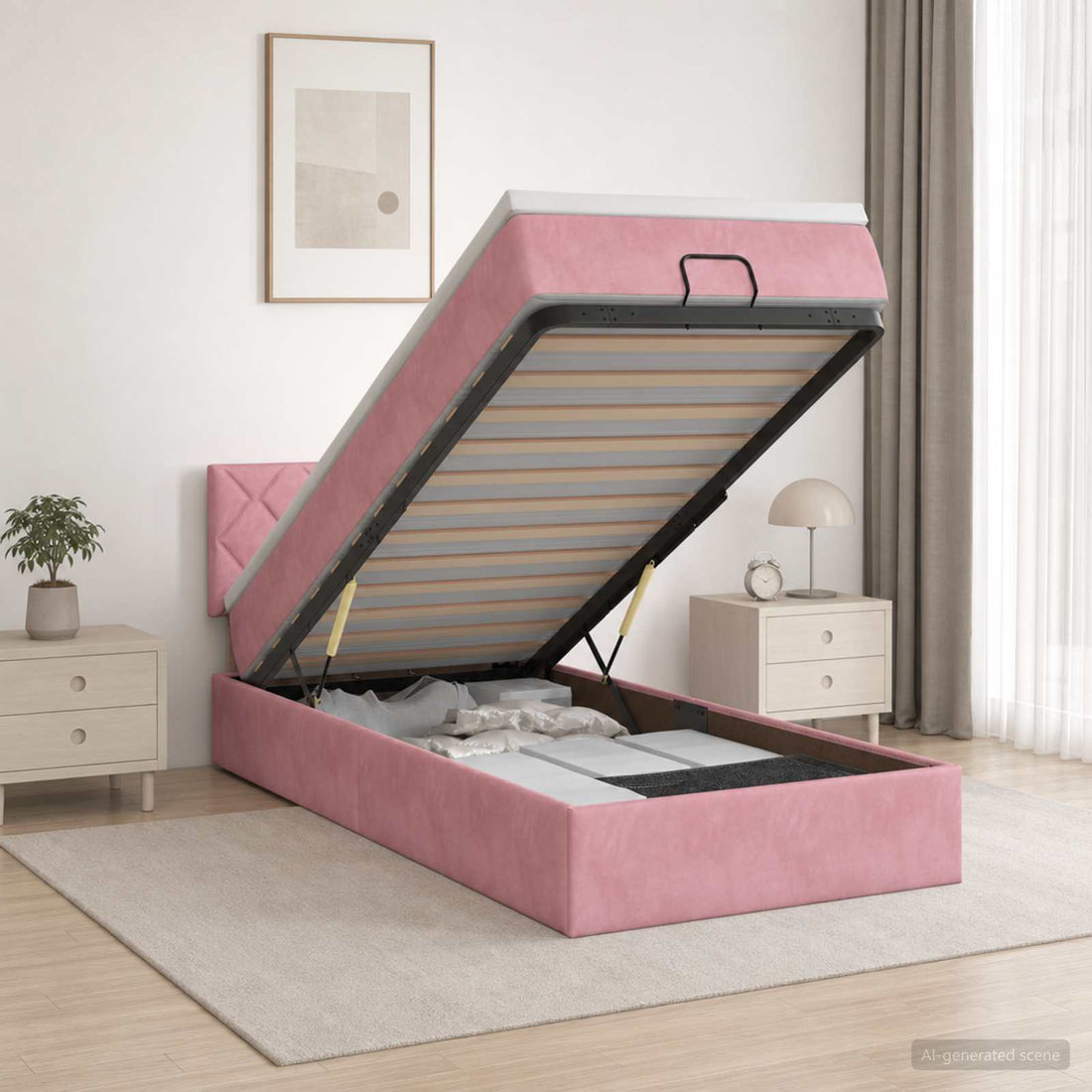 vidaXL Cama otomana con colchón Rosa 100 x 200 cm Terciopelo