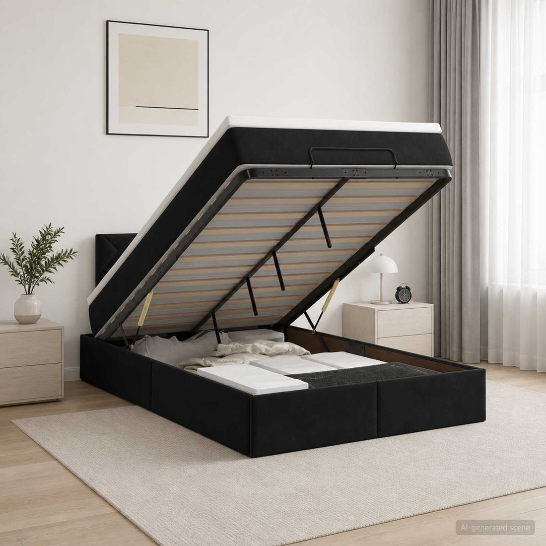 vidaXL Cama otomana con colchón Negro 120 x 190 cm Terciopelo