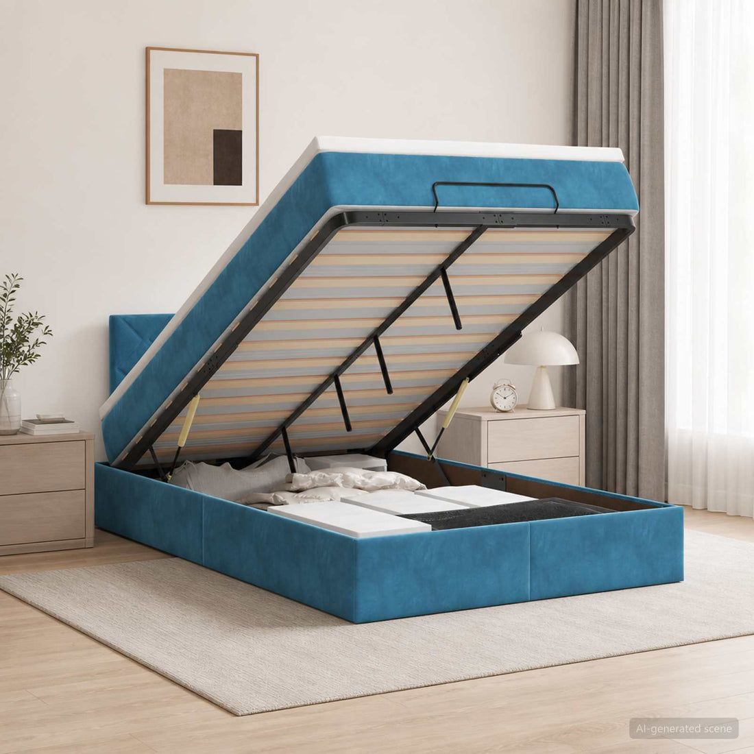 vidaXL Cama otomana con colchón Azul Oscuro 120 x 190 cm Terciopelo