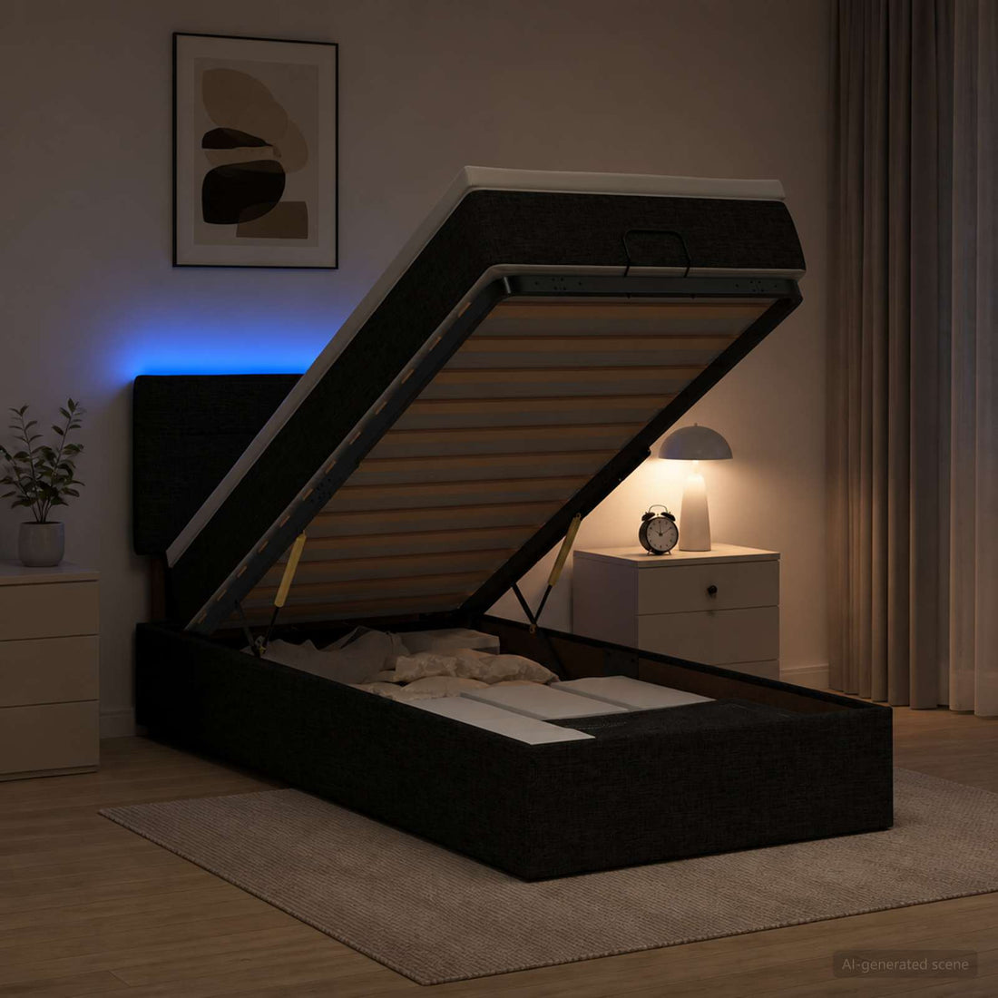 vidaXL Cama tipo otomana con colchón y LED Negro 80 x 200 cm Tela