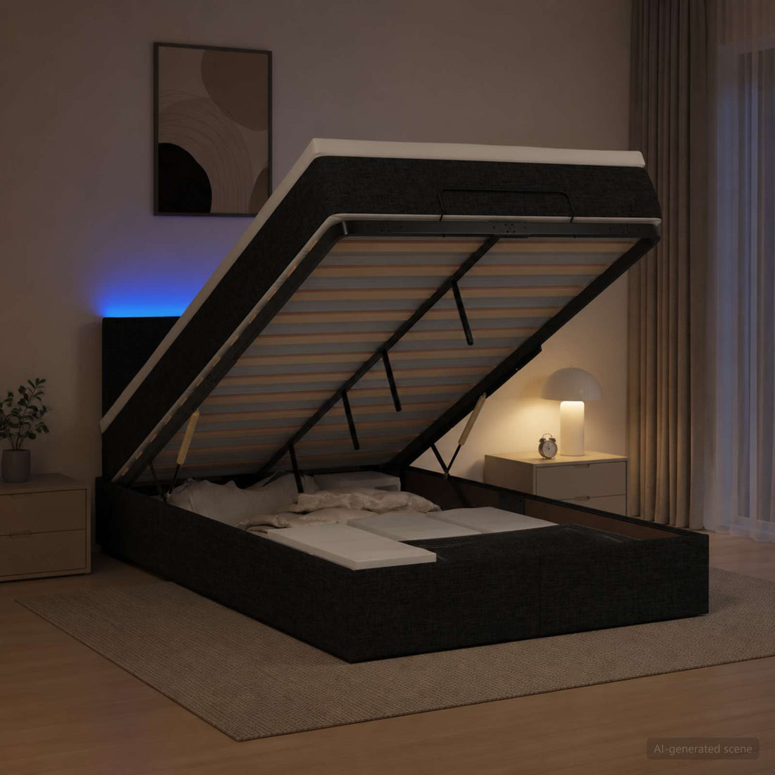 vidaXL Cama tipo otomana con colchón y LED Negro 120 x 190 cm Tela
