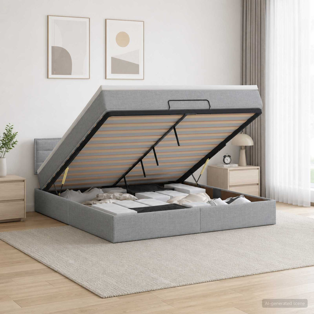 vidaXL Cama tipo otomana con colchón y LED Gris Claro 140 x 200 cm
