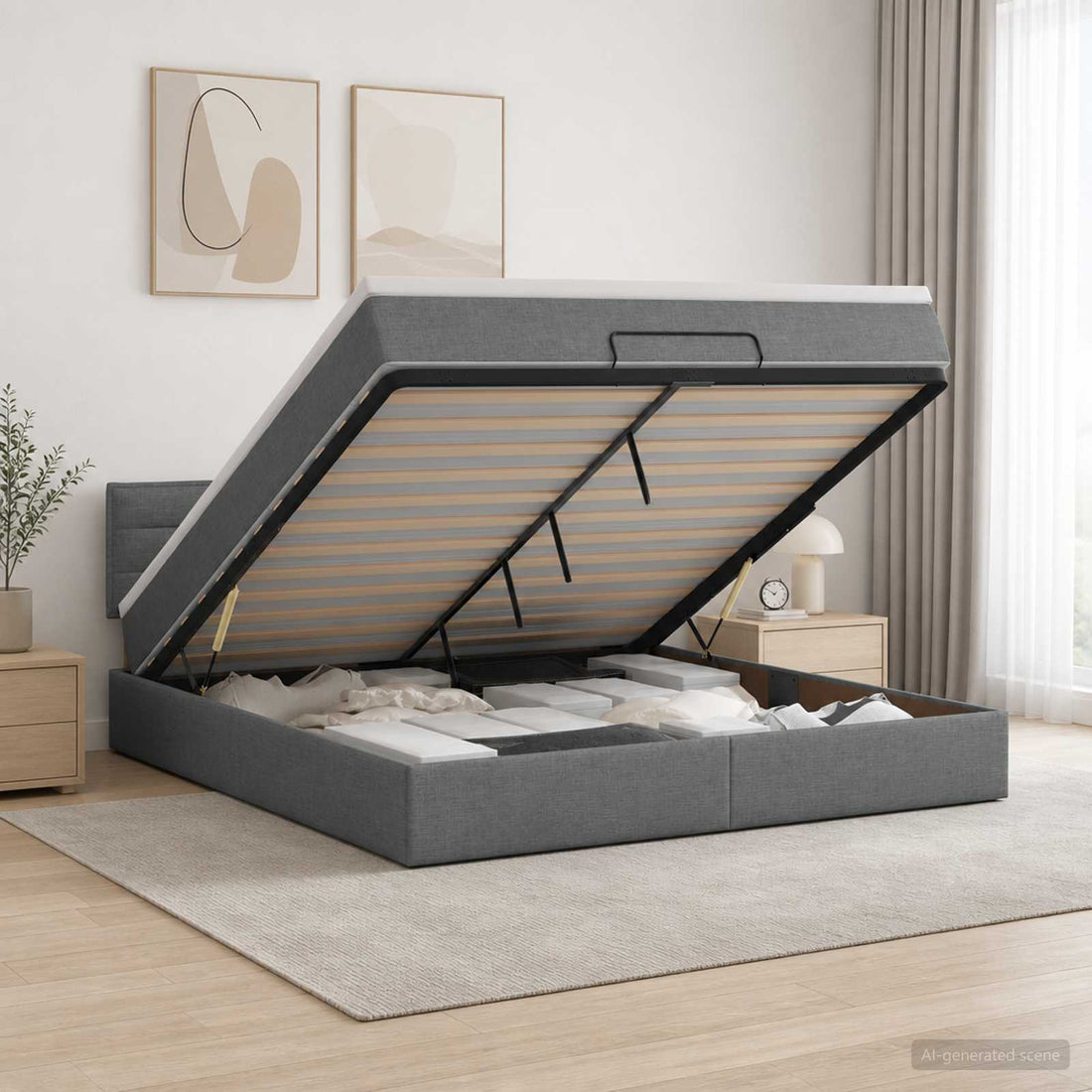 vidaXL Cama otomana con colchón Gris oscuro 160 x 200 cm Tela