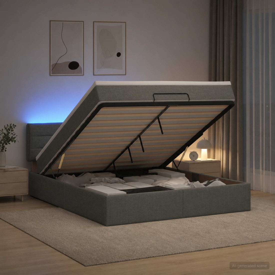 vidaXL Cama tipo otomana con colchón y LED Gris oscuro 160 x 200 cm