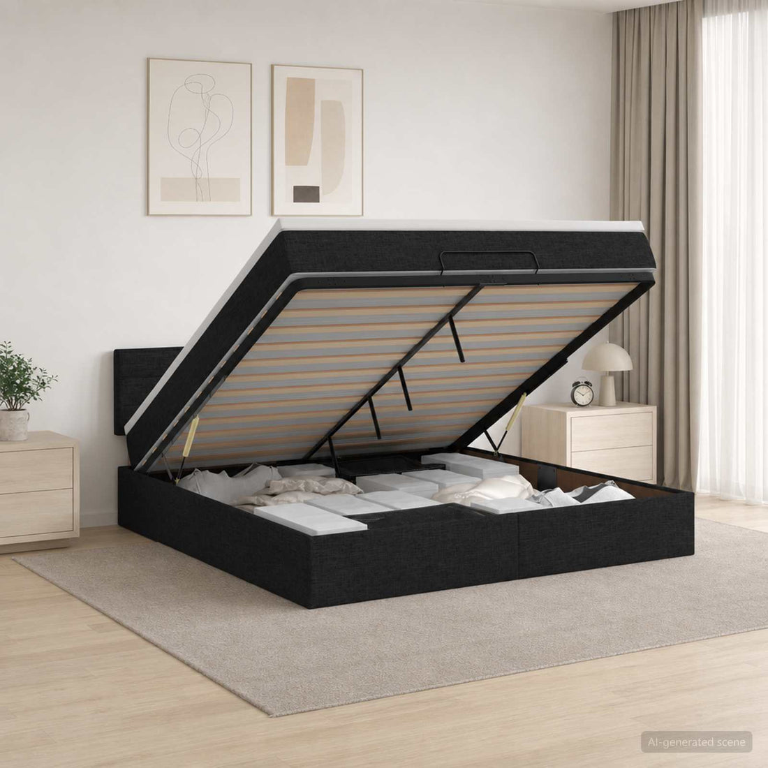 vidaXL Cama otomana con colchón con cabecera Negro 140 x 200 cm Tela