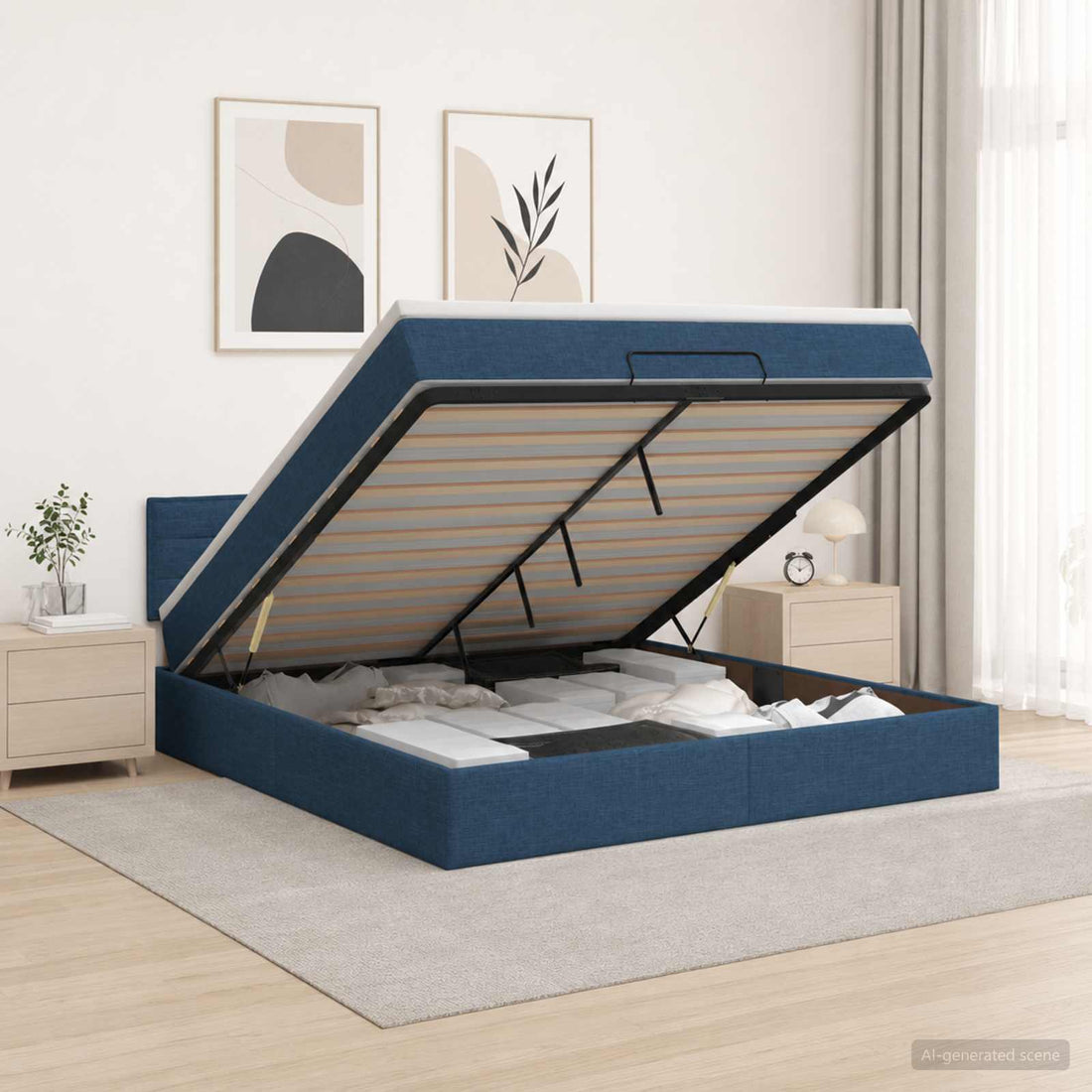 vidaXL Cama otomana con colchón con cabecera Azul 140 x 200 cm Tela