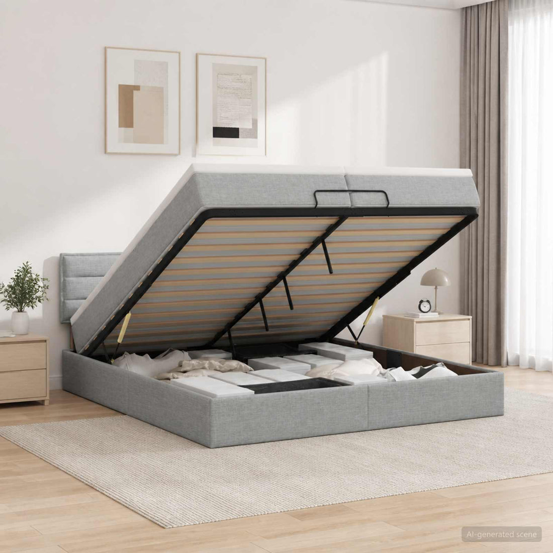 vidaXL Cama tipo otomana con colchón y LED Gris Claro 200 x 200 cm