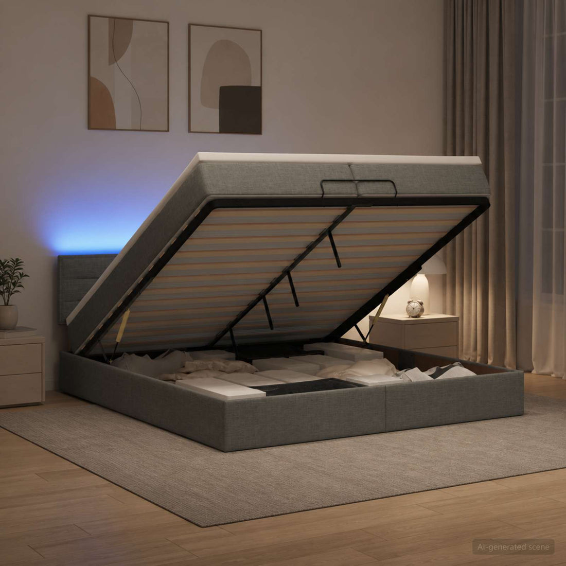 vidaXL Cama tipo otomana con colchón y LED Gris oscuro 200 x 200 cm