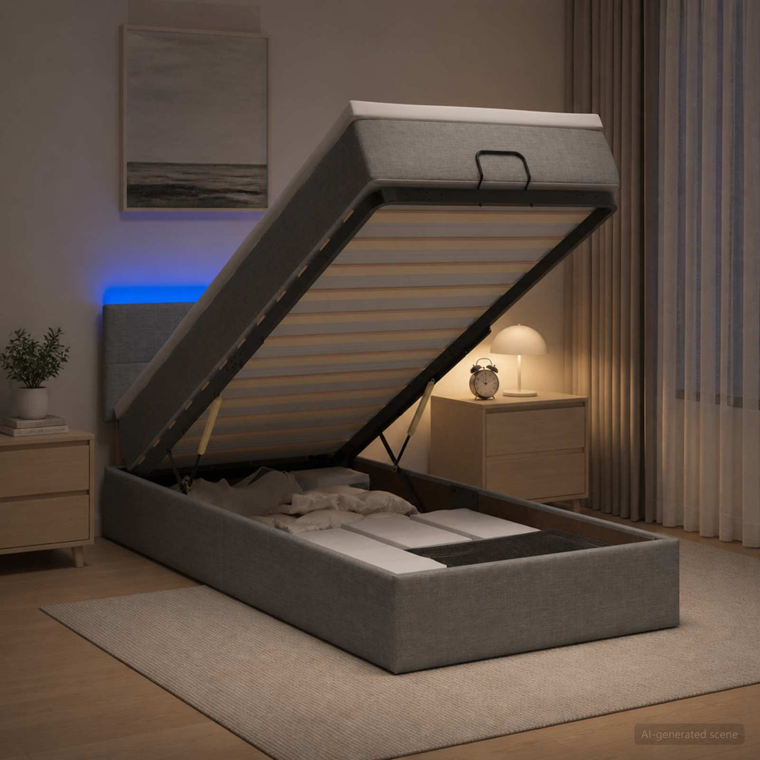 vidaXL Cama tipo otomana con colchón y LED Gris Claro 90 x 190 cm Tela