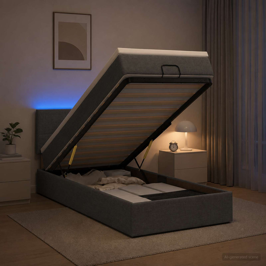 vidaXL Cama tipo otomana con colchón y LED Gris oscuro 100 x 200 cm
