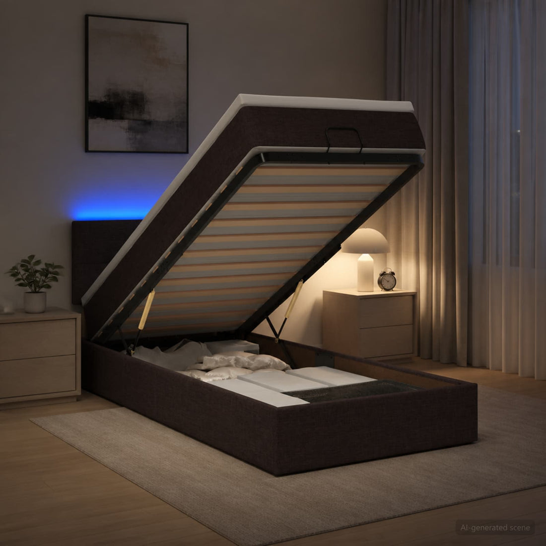 vidaXL Cama tipo otomana con colchón y LED Marrón Oscuro 90 x 200 cm