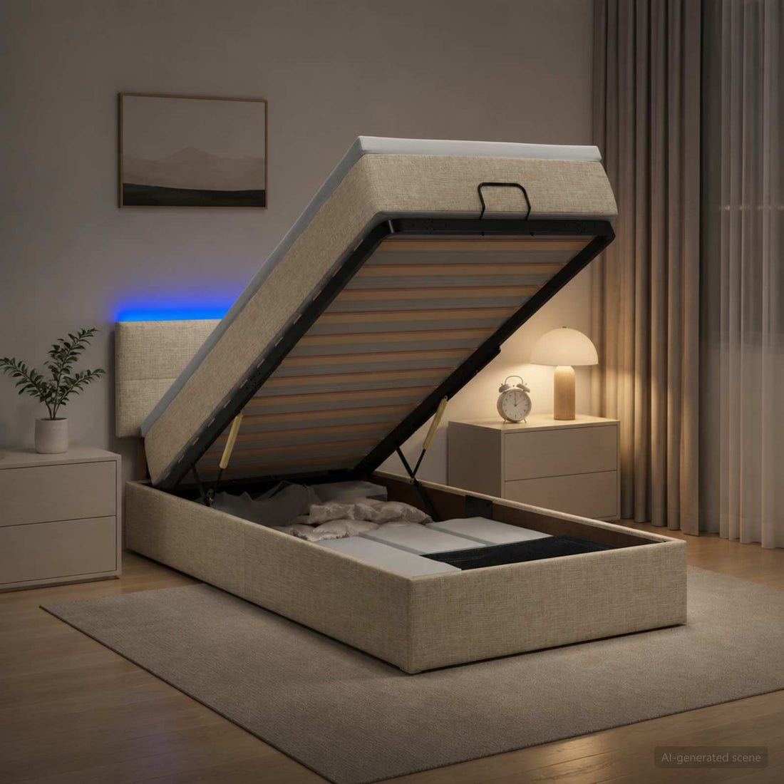 vidaXL Cama tipo otomana con colchón y LED Crema 90 x 200 cm Tela