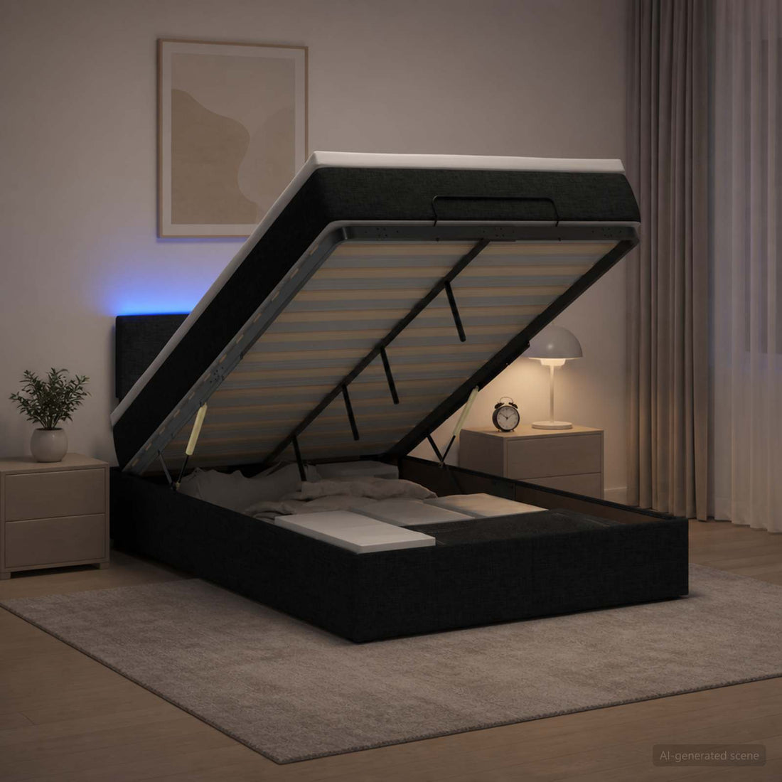 vidaXL Cama tipo otomana con colchón y LED Negro 120 x 190 cm Tela