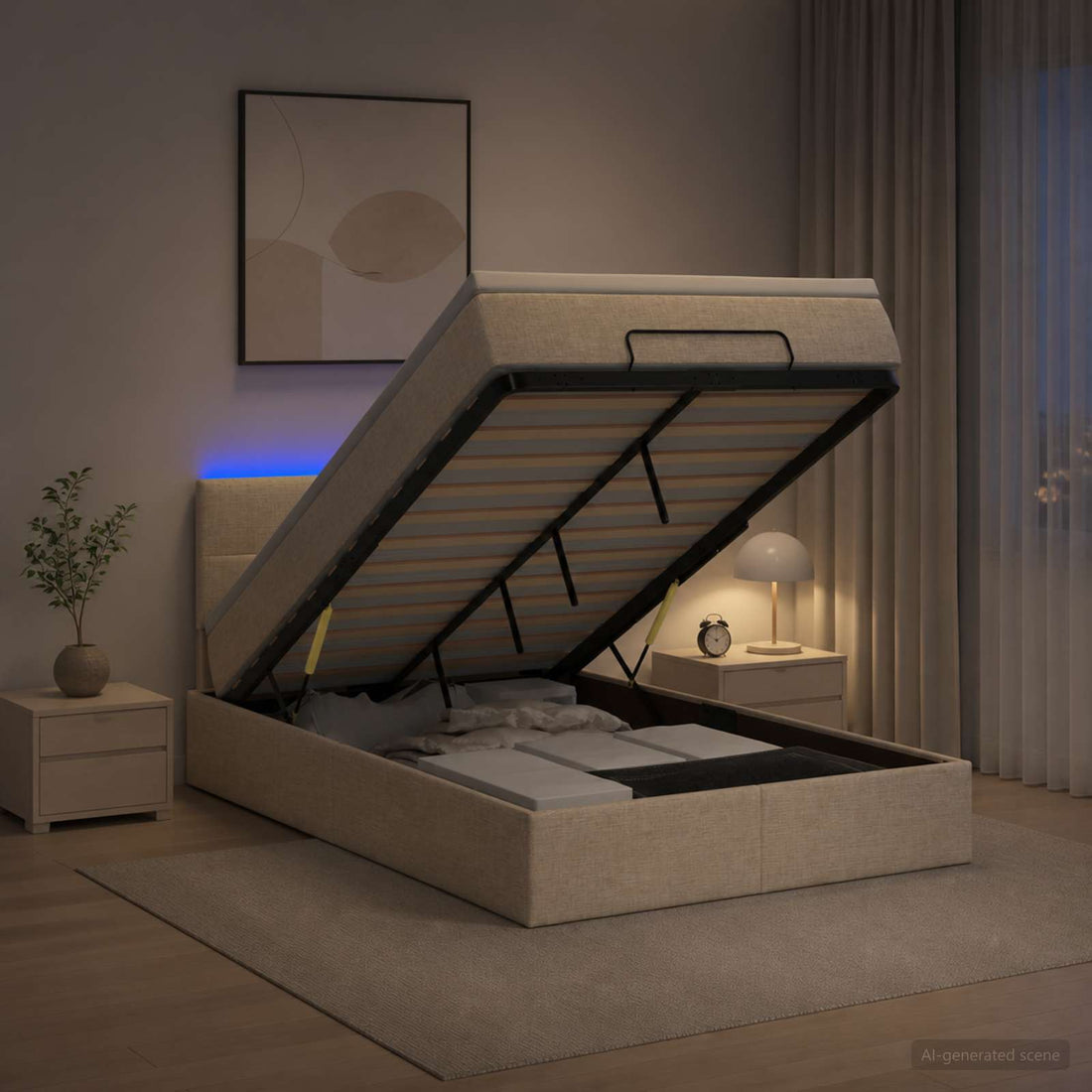 vidaXL Cama tipo otomana con colchón y LED Crema 120 x 190 cm Tela